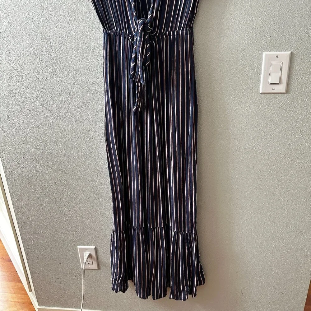 Abercrombie & Fitch Maxi Dress LARGE Blue Stripe Cutout Front Summer Vacation